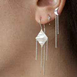 Stpetit Bella Moon Earring With Two Chains Silver